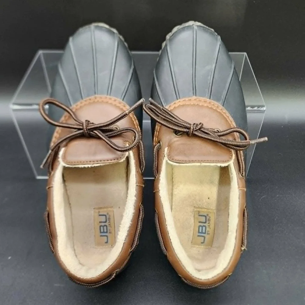 JBU‎ Gwen Women Black Brown 8.5M Duck Shoes Slip On Faux Fur Lined Weather Ready